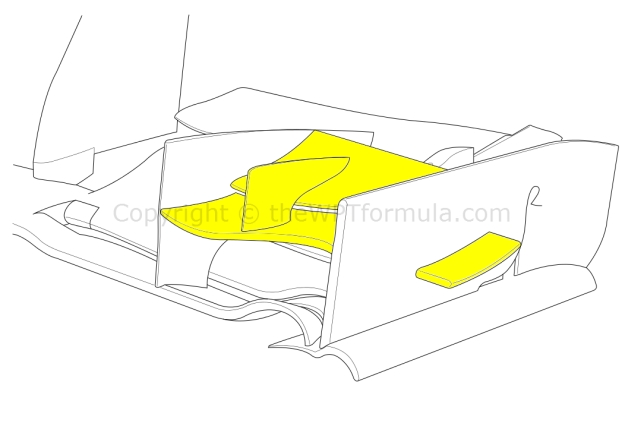 Sauber extended the length of the pressure gradient vane on the front wing endplated (highlighted, right)
